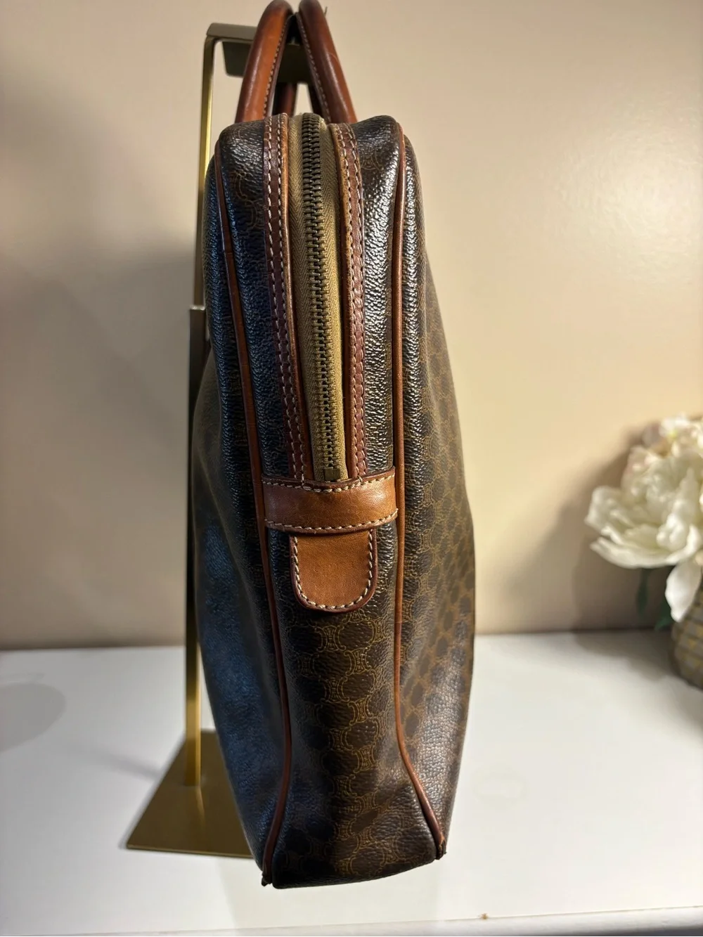 Vintage CELINE Macadam Monogram Briefcase Brown Leather Business Document Bag
